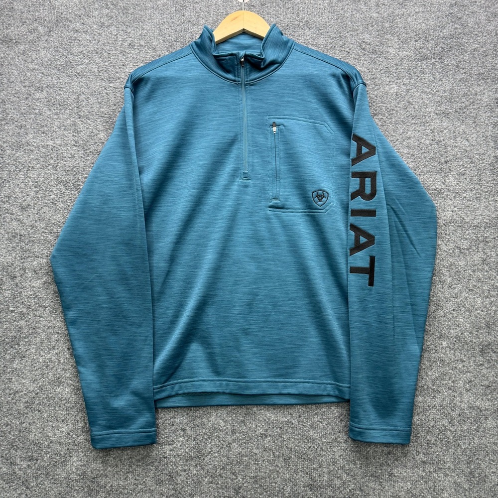Ariat Tek Team Mid States 1/4 Zip Sweatshirt Mens S Teal Blue Fleece Athletic